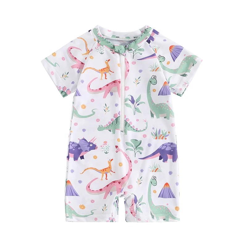 Costume da bagno unisex per neonato, girocollo, mezza zip, manica corta