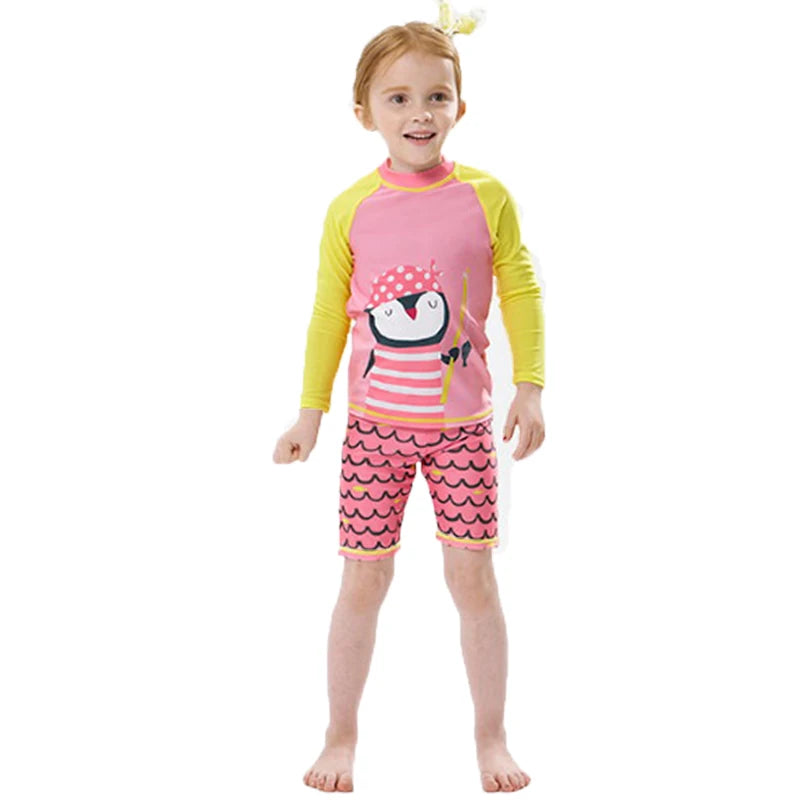 Costume da Bagno Due Pezzi Bambino e Bambina con Stampa Marina – Top e Pantaloncini, 9 Fantasie, 2–10 Anni