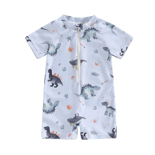 Costume da bagno unisex per neonato, girocollo, mezza zip, manica corta