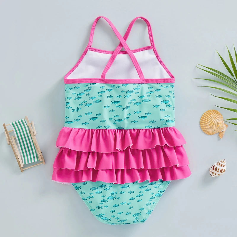 Costume da Bagno Intero per Bambina con Volant e Stampa Fenicottero, 18 Mesi–6 Anni