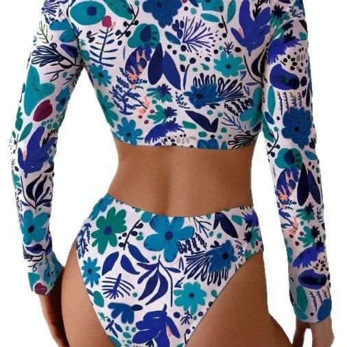 Rashguard Donna Set Due Pezzi Manica Lunga Stampa Floreale Protezione UV