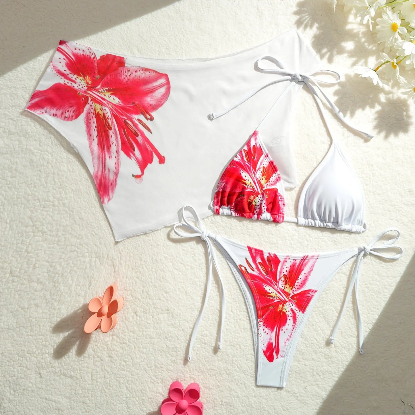 Bikini Donna 3 Pezzi Push Up Floreale Rosa Vintage Costume da Mare Estate 2026