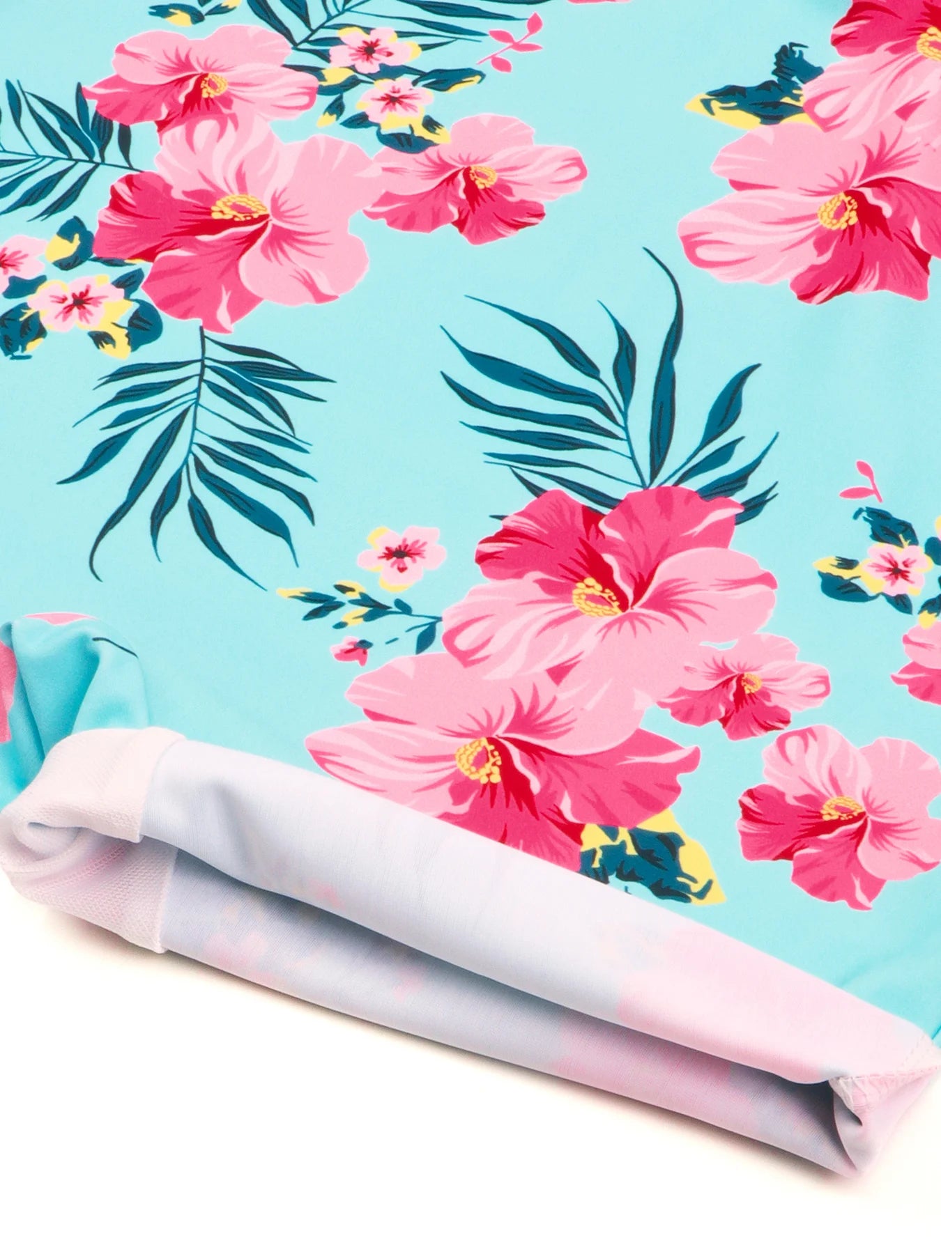 Muta Intera Bambina a Maniche Lunghe con Pantaloncino Azzurra Stampa Floreale Rosa 3-12 Anni