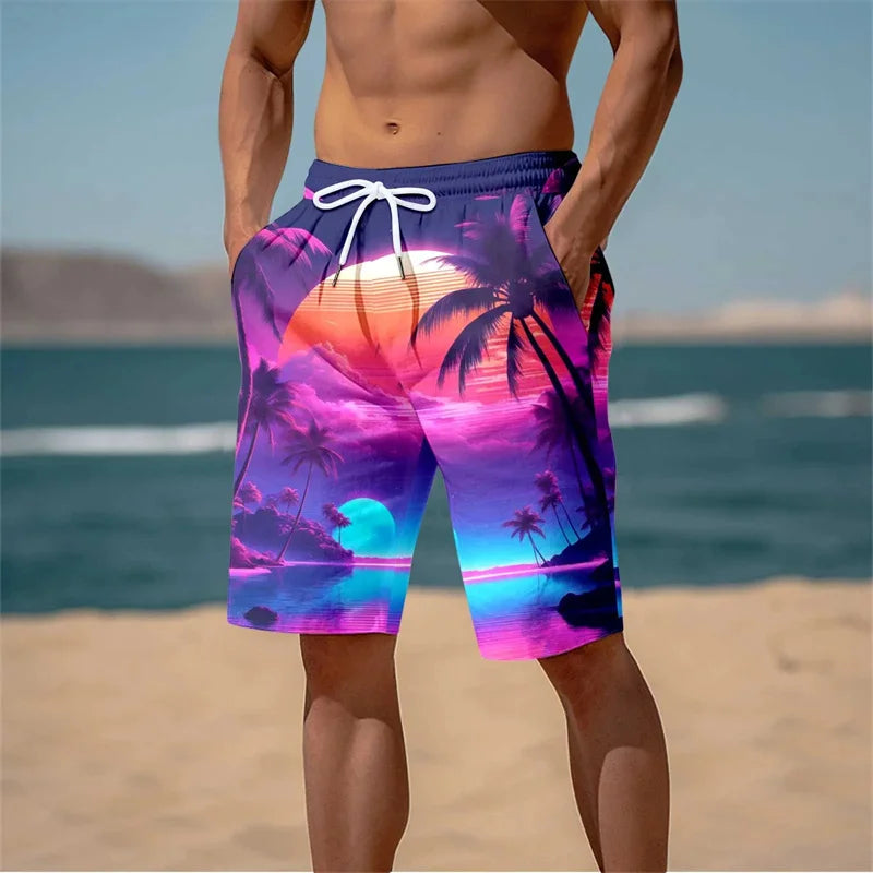 Pantaloncini da Spiaggia con Stampa Hawaiana per Uomo e Bambino