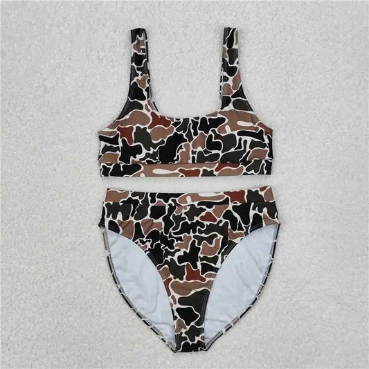 Bikini Maternità Due Pezzi con Stampa Mimetica – Costume da Bagno Donna Incinta in Poliestere, XS–XL, 5 Colori