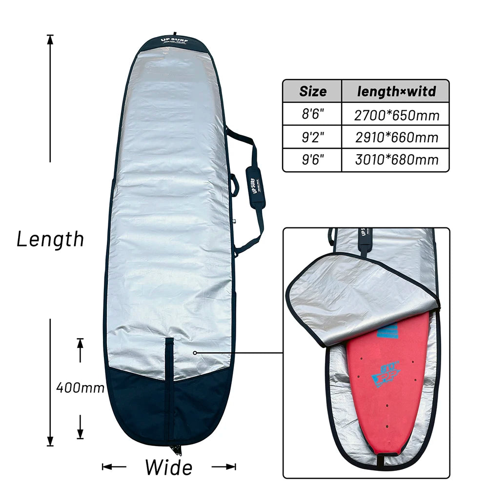 Borsa Fodero per Tavola da Surf UP SURF – Tessuto Oxford 600D Impermeabile, con Tracolla, 3 Lunghezze