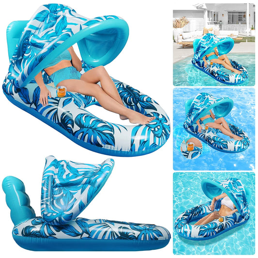 Sedia Galleggiante Gonfiabile con Parasole – Amaca Reclinabile per Piscina e Mare