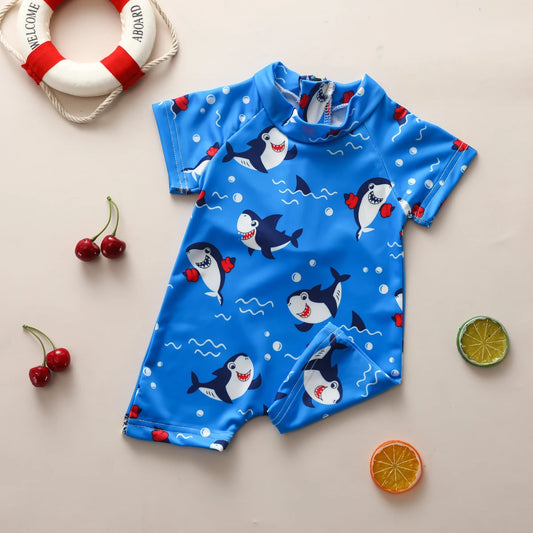 Rash Guard Neonato e Bambino con Cerniera e Stampa Squaletti – Manica Corta, 0–3 Anni