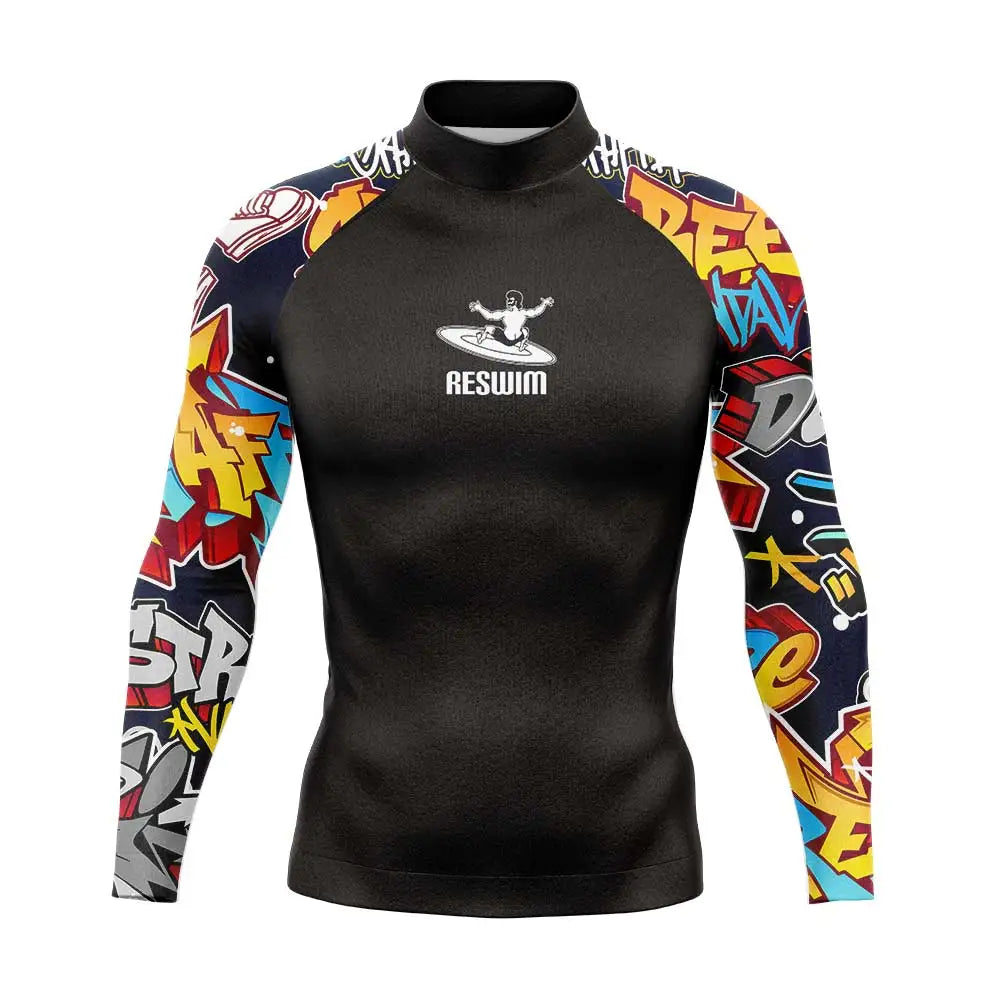 Rashguard Uomo Multicolore a Maniche Lunghe Protezione UV per Surf, Snorkeling e Nuoto