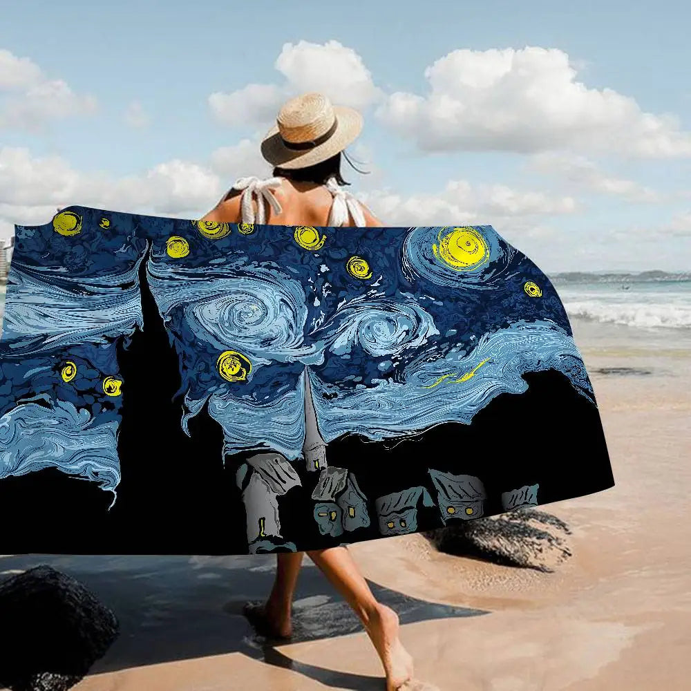 Asciugamano Van Gogh Starry Night su Fondo Colorato – Telo Mare e Bagno in Poliestere e Cotone, 10 Modelli 7 Misure