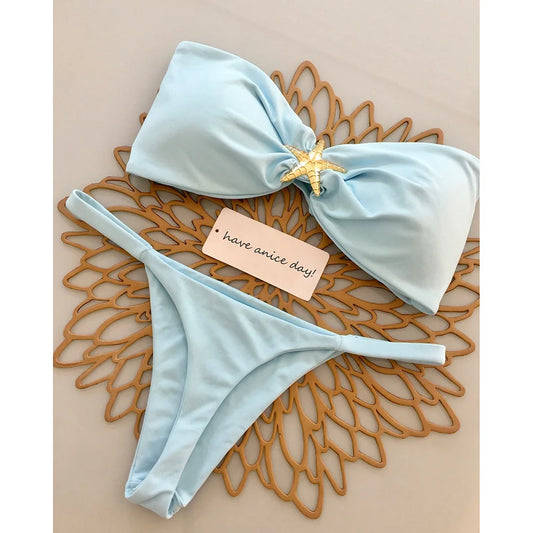 Bikini Donna Due Pezzi Push Up con Stella Marina e Slip Brasiliano
