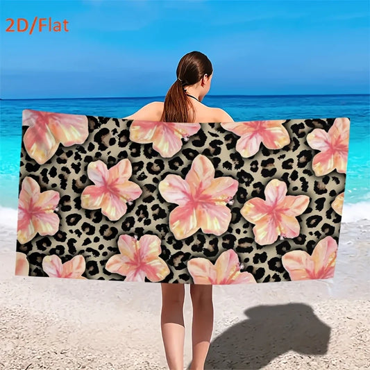 Telo Mare in Microfibra con Stampa Leopardata e Ibisco Rosa – Asciugatura Rapida, Anti-Sabbia 6 Misure da 50×100 a 140×180 cm