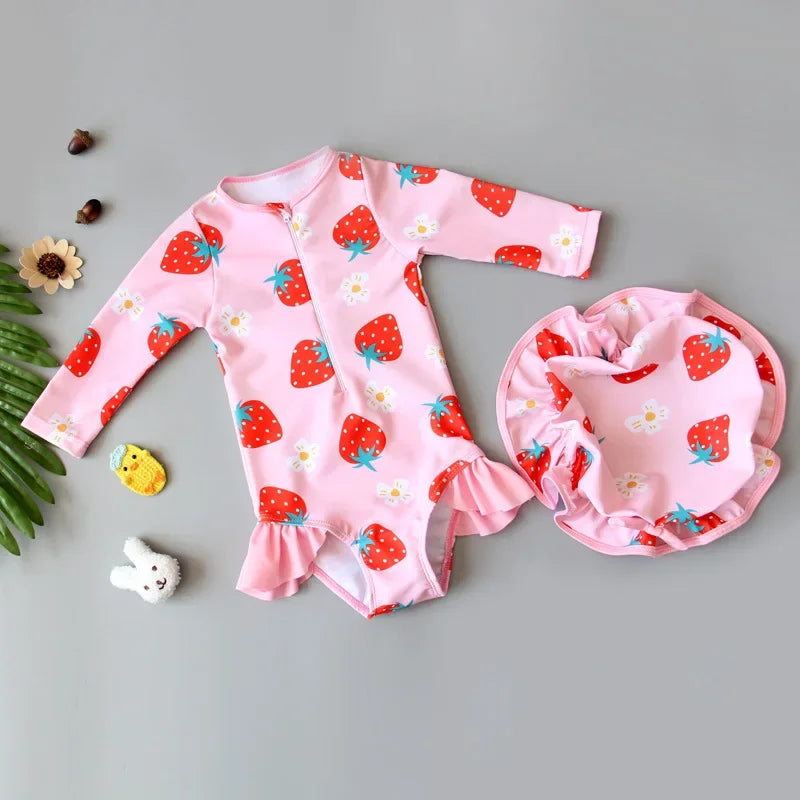 Costume da Bagno Intero per Bambina a Manica Lunga con Cerniera – Rash Guard Floreale ad Asciugatura Rapida, 10–30 kg 3 Fantasie