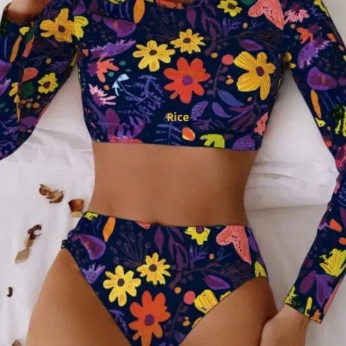 Rashguard Donna Set Due Pezzi Manica Lunga Stampa Floreale Protezione UV