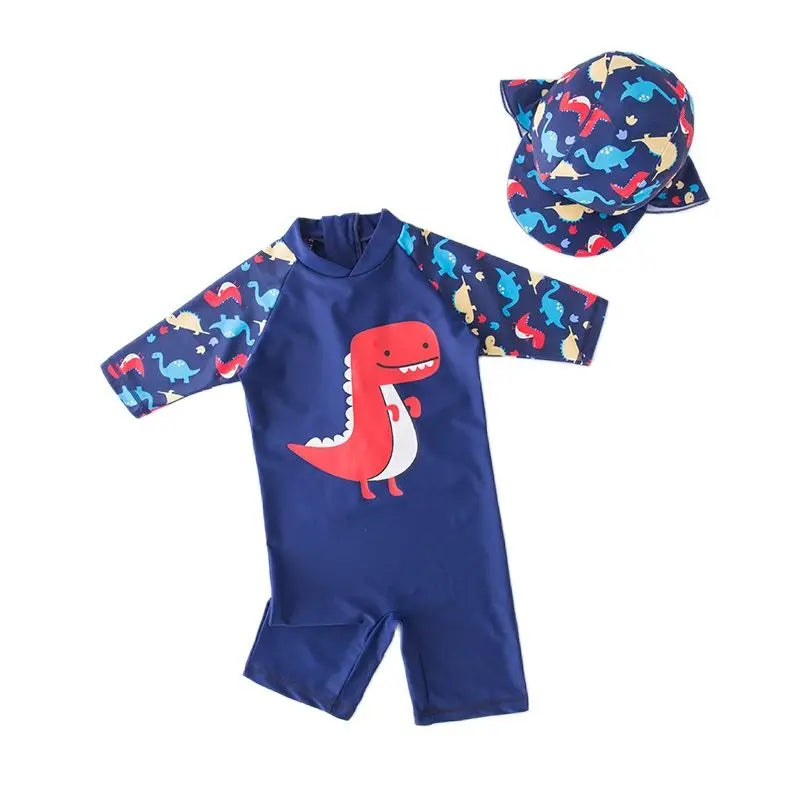 Costume da Bagno per Bambini con Protezione UV UPF50 – Set Rash Guard con Cappellino Abbinato e Fantasia Marina, XS–2XL | 10 Fantasie
