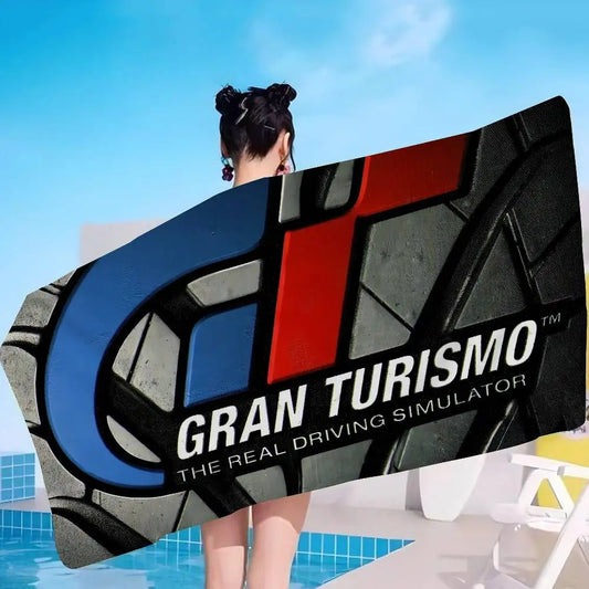 Asciugamano Gran Turismo su Fondo Nero – Telo Mare e Bagno in Poliestere e Cotone, 3 Modelli 7 Misure
