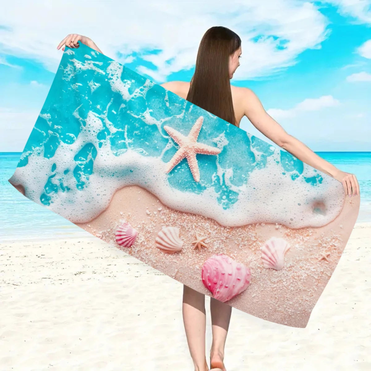 Telo Mare con Stampa Stelle Marine – Poliestere Asciugatura Rapida – 7 Fantasie 2 Misure