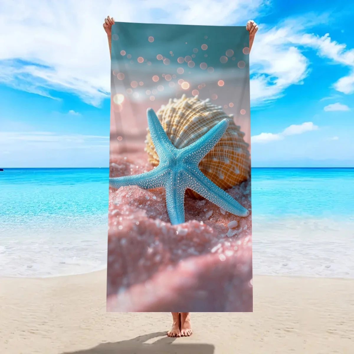 Telo Mare con Stampa Stelle Marine – Poliestere Asciugatura Rapida – 7 Fantasie 2 Misure