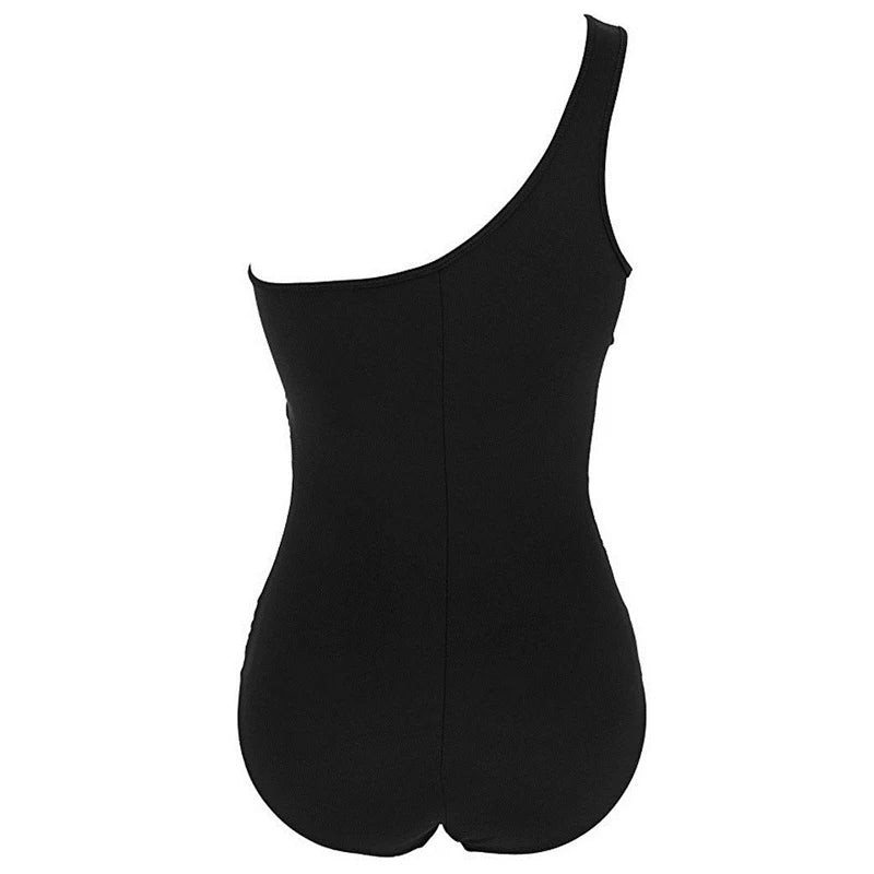Costume Intero Donna Monospalla con Trasparenze e Push-Up – Tinta Unita Nero Rosso Blu M–4XL