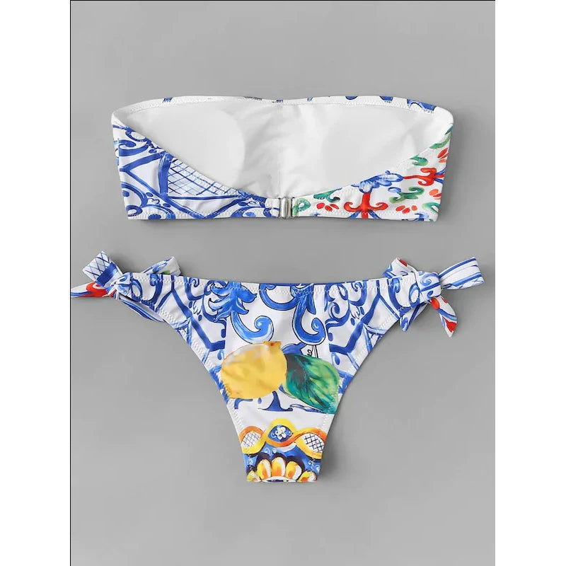 Bikini Donna Due Pezzi Push Up Stampa Girasole Stile Boho