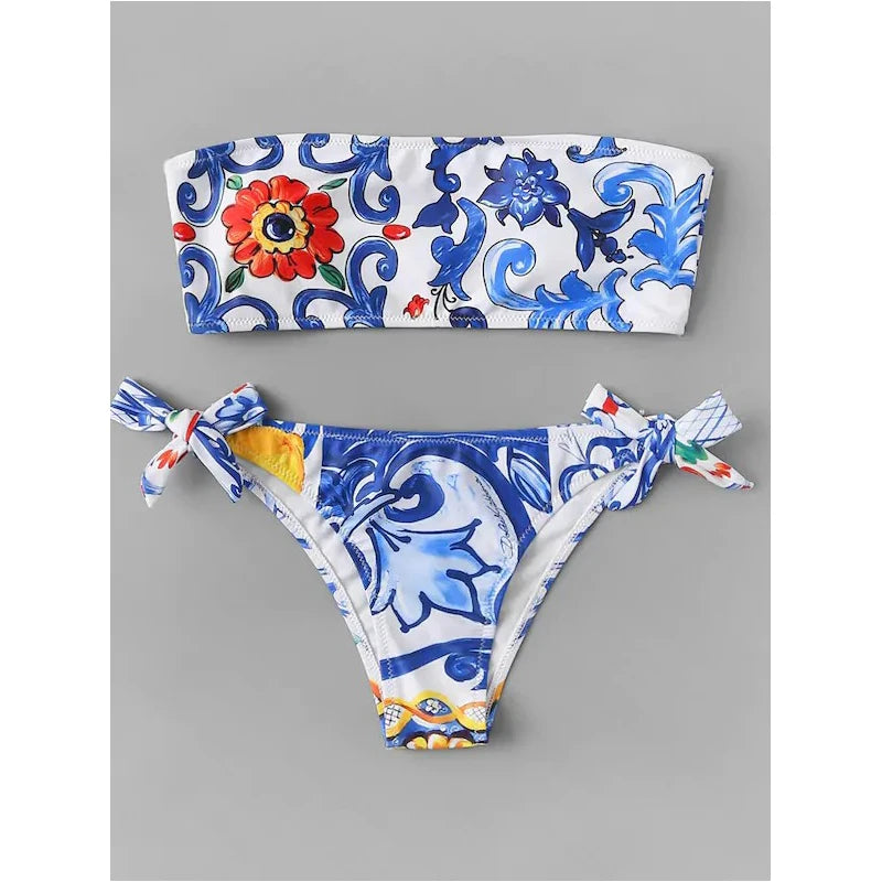 Bikini Donna Due Pezzi Push Up Stampa Girasole Stile Boho