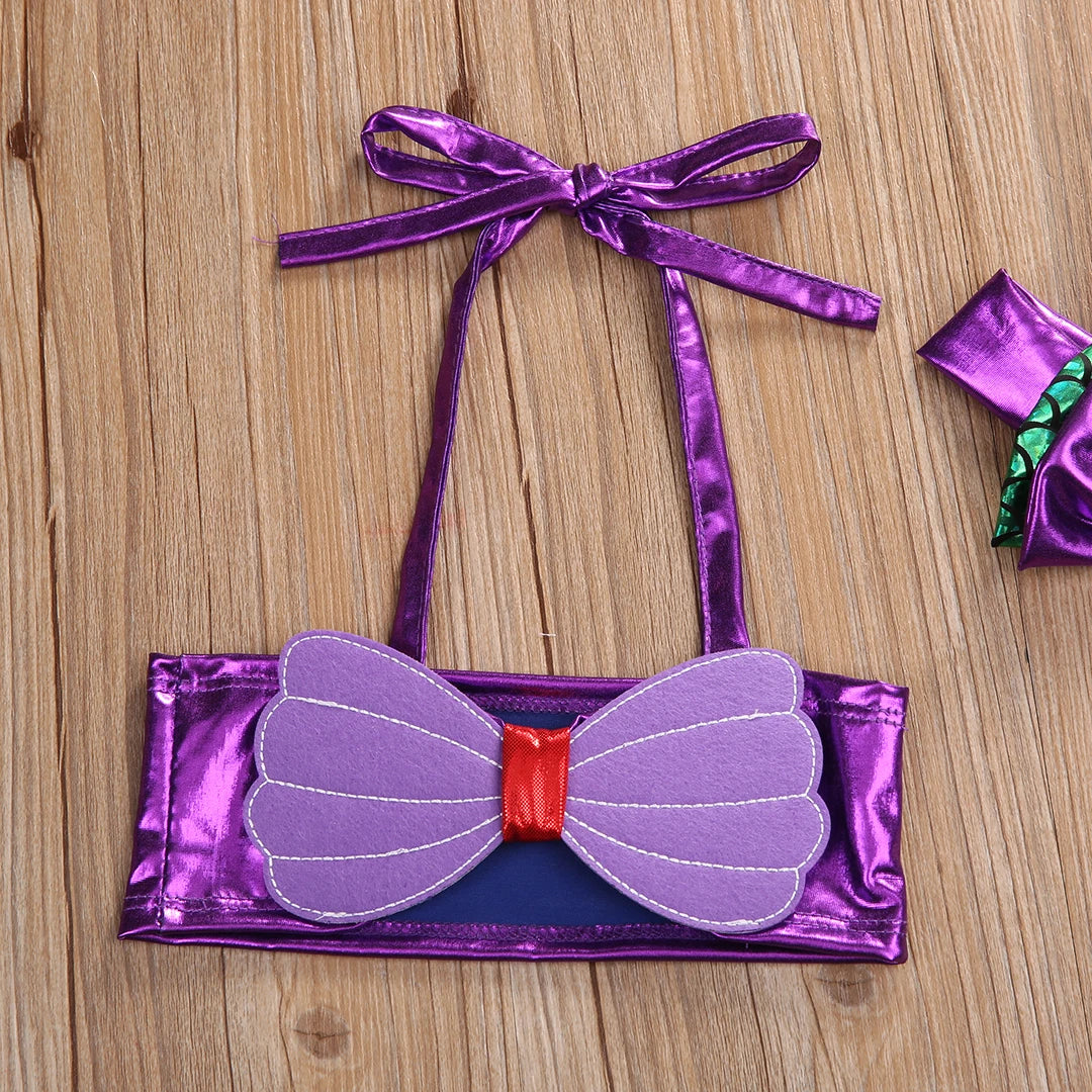 Bikini Due Pezzi Bambina con Fascia per Capelli e Stampa Sirena – 0–8 Anni