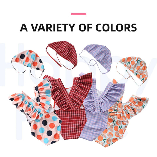 Costume da Bagno Intero per Bambina con Volant e Stampe Allegre – Colore a Sorpresa, S–2XL, 7–24 kg