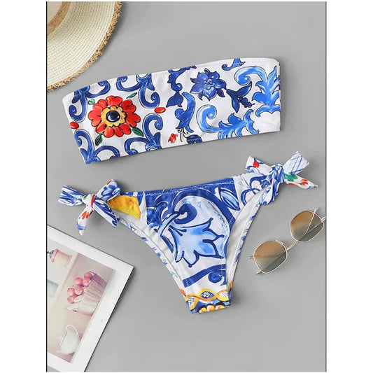 Bikini Donna Due Pezzi Push Up Stampa Girasole Stile Boho