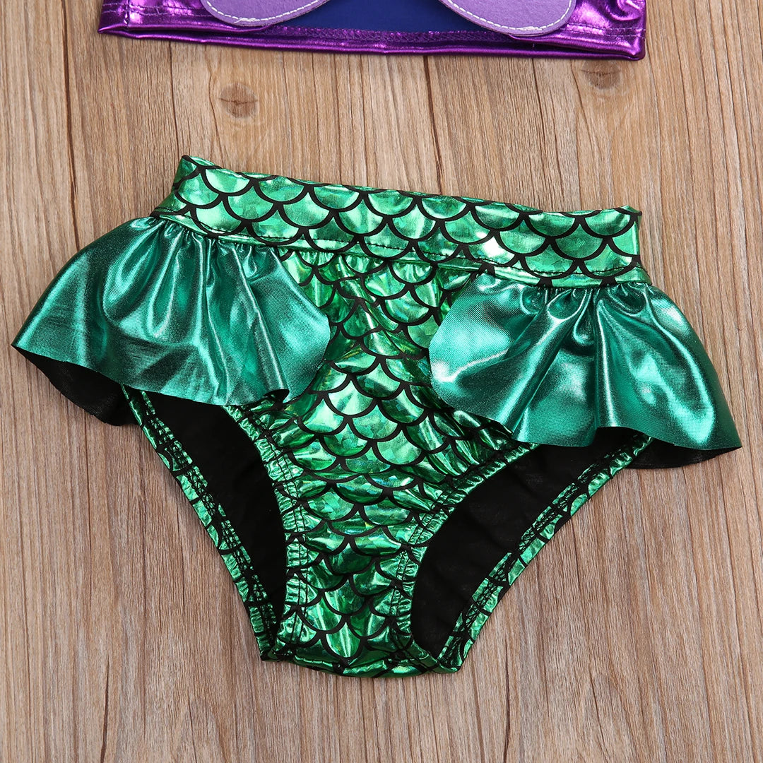 Bikini Due Pezzi Bambina con Fascia per Capelli e Stampa Sirena – 0–8 Anni