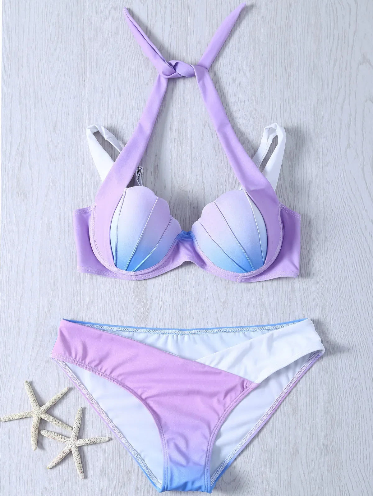 Bikini Donna 2 Pezzi Push-Up con Ferretto a Conchiglia, Tinta Unita, S–XXL