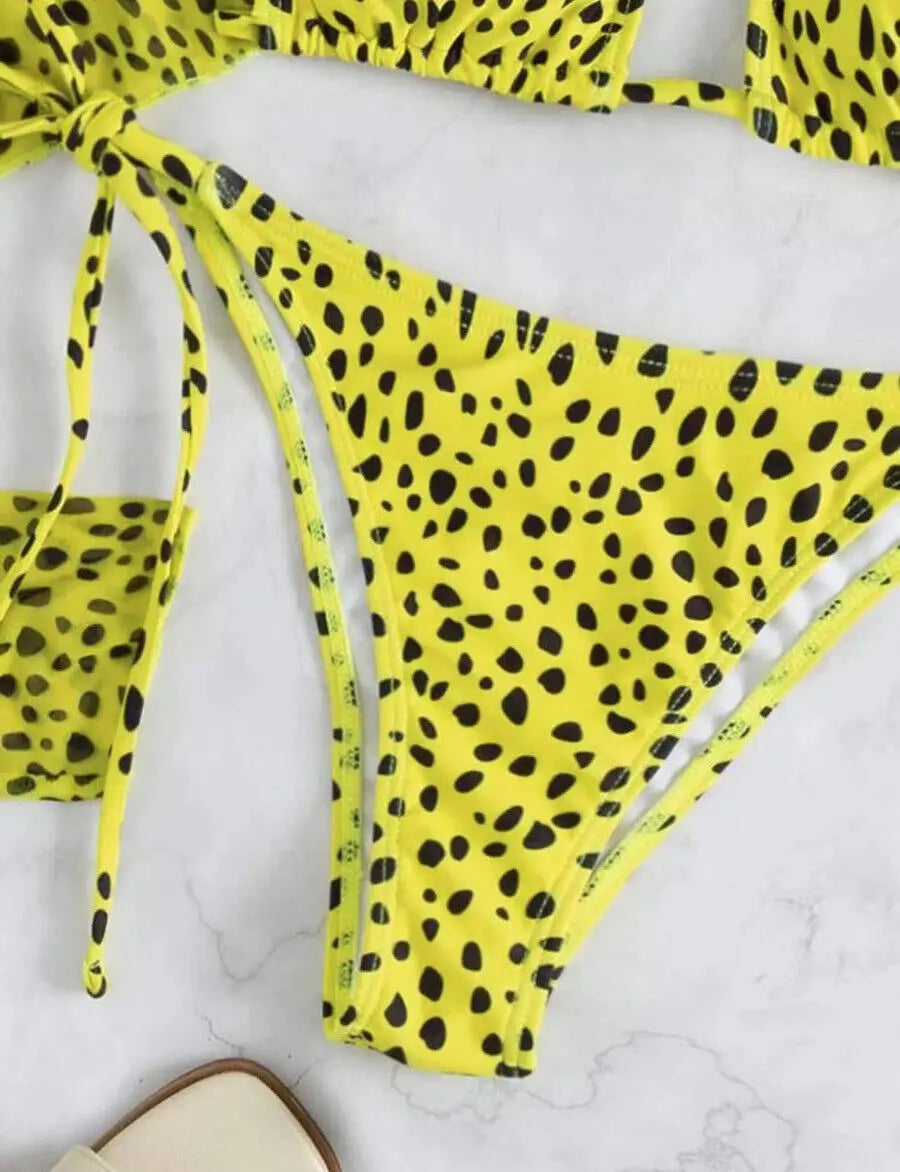 Bikini Donna a Triangolo, Stampa Leopardata e Marmorea, S–XL