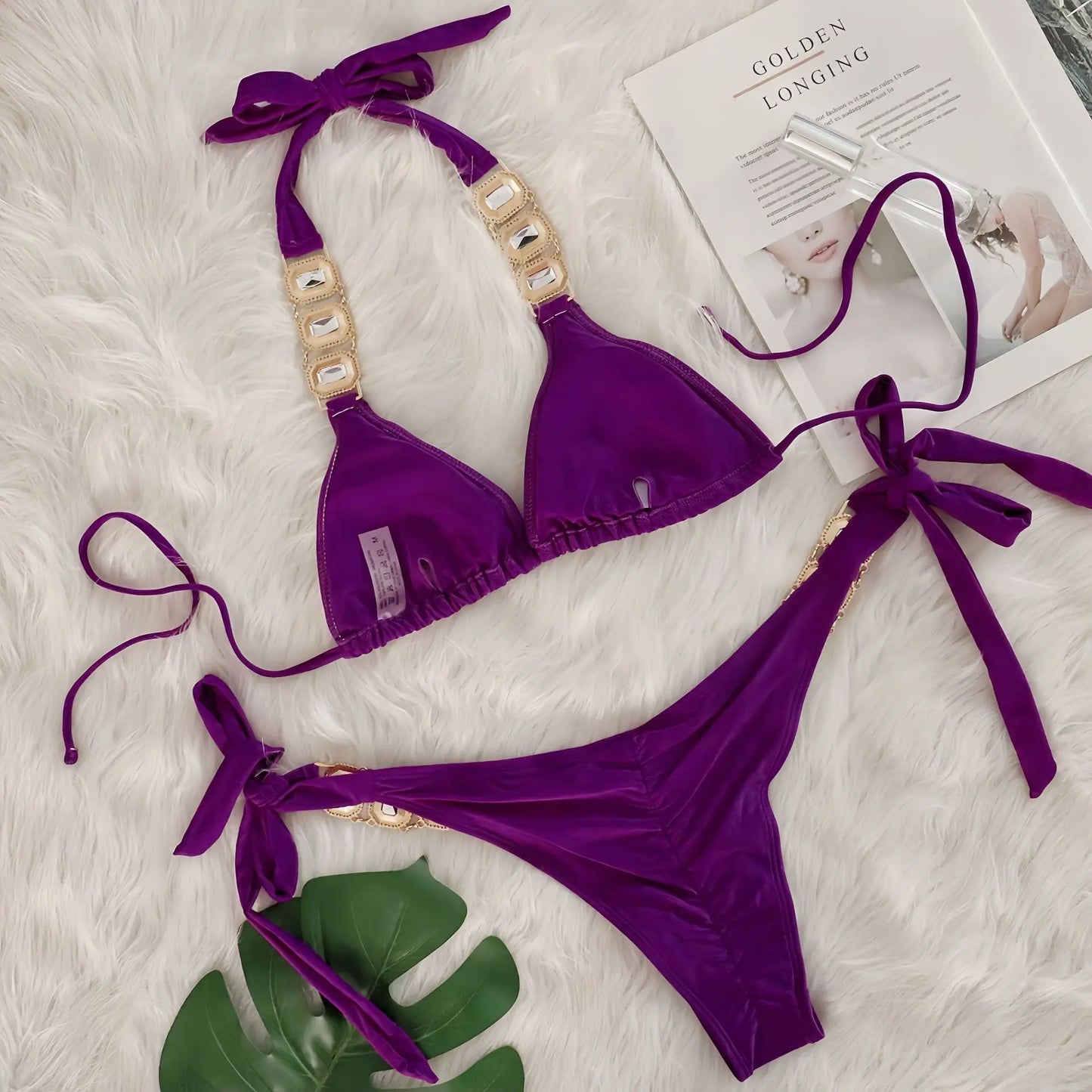 Bikini Donna Due Pezzi con Laccetti Sottili e Strass