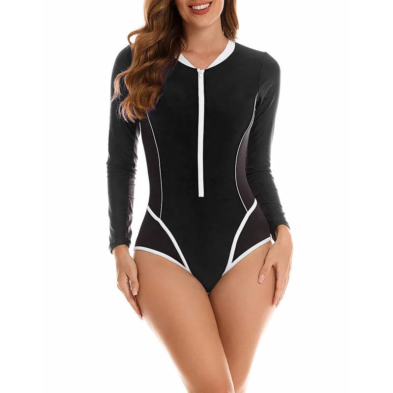 Costume Intero Rashguard Donna Manica Lunga Stampa Floreale Tropicale