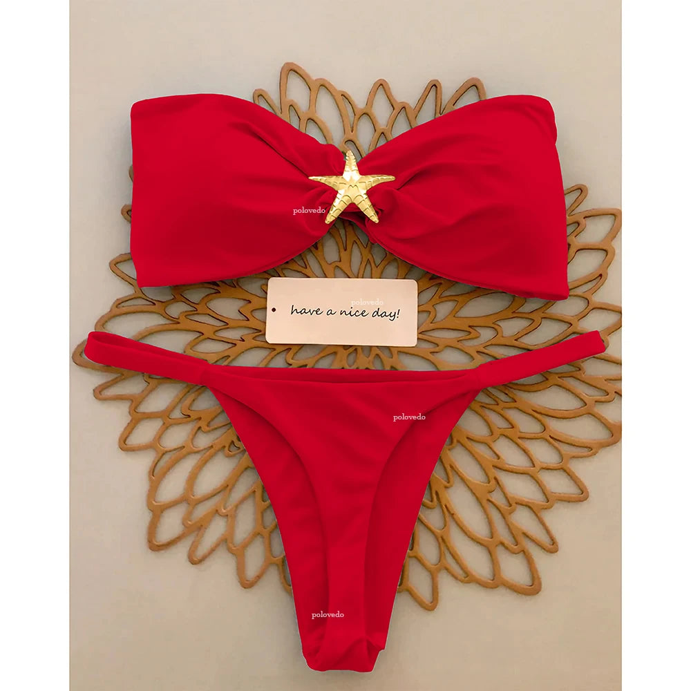 Bikini Donna Due Pezzi Push Up con Stella Marina e Slip Brasiliano