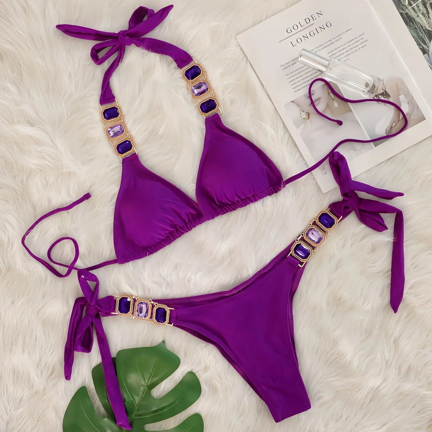 Bikini Donna Due Pezzi con Laccetti Sottili e Strass