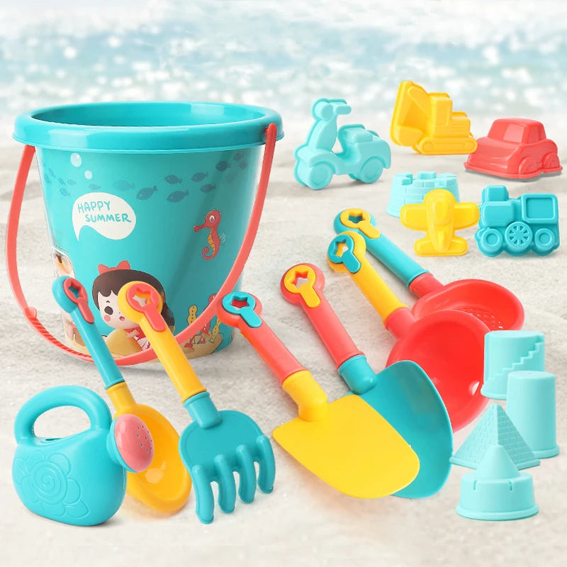 Set Giocattoli da Spiaggia per Bambini – Secchio, Pala e Stampi per la Sabbia – 14 o 18 Pezzi