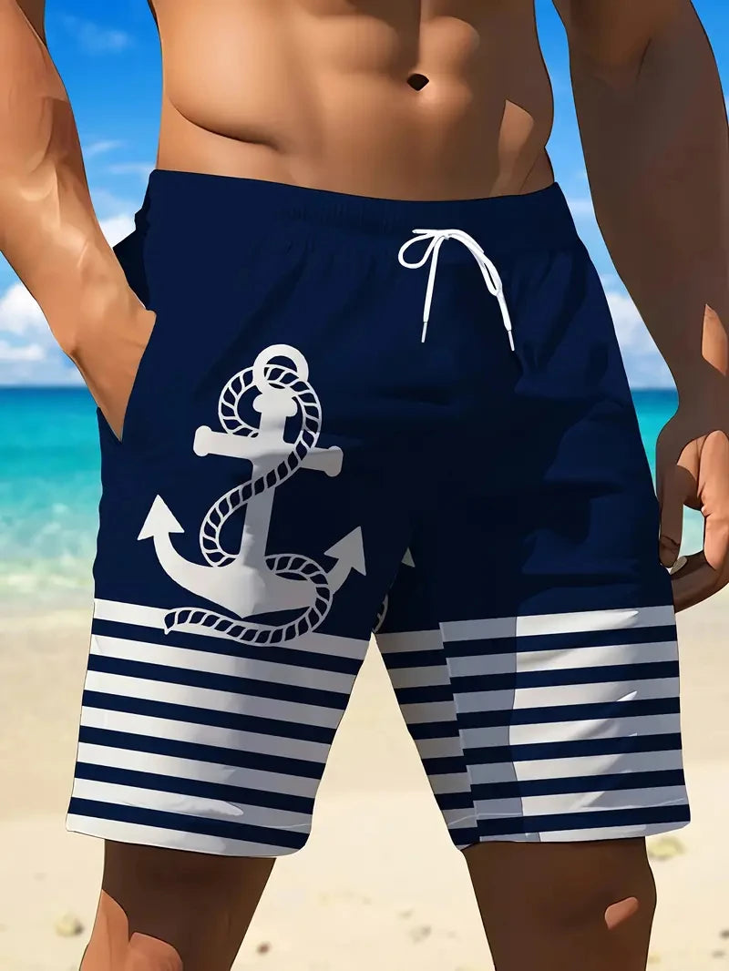 Costume da Bagno da Uomo, Bermuda Casual con Stampa Nautica