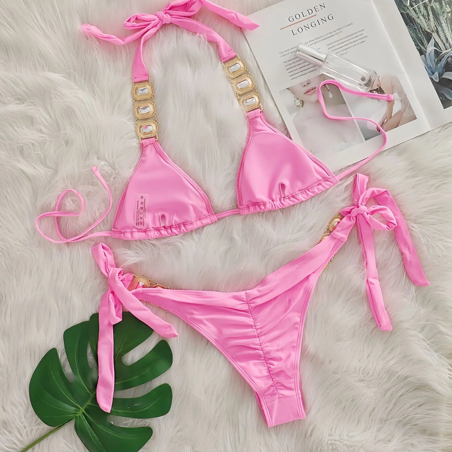Bikini Donna Due Pezzi con Laccetti Sottili e Strass