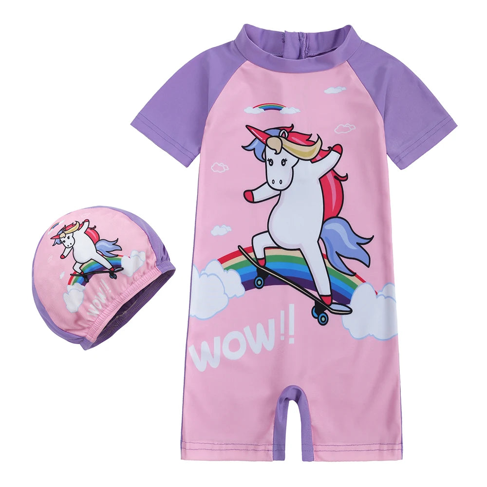 Costume da Bagno Intero per Bambini con Cuffia Abbinata – Set Nuoto con Protezione UV, 12M–8 Anni  12 Fantasie