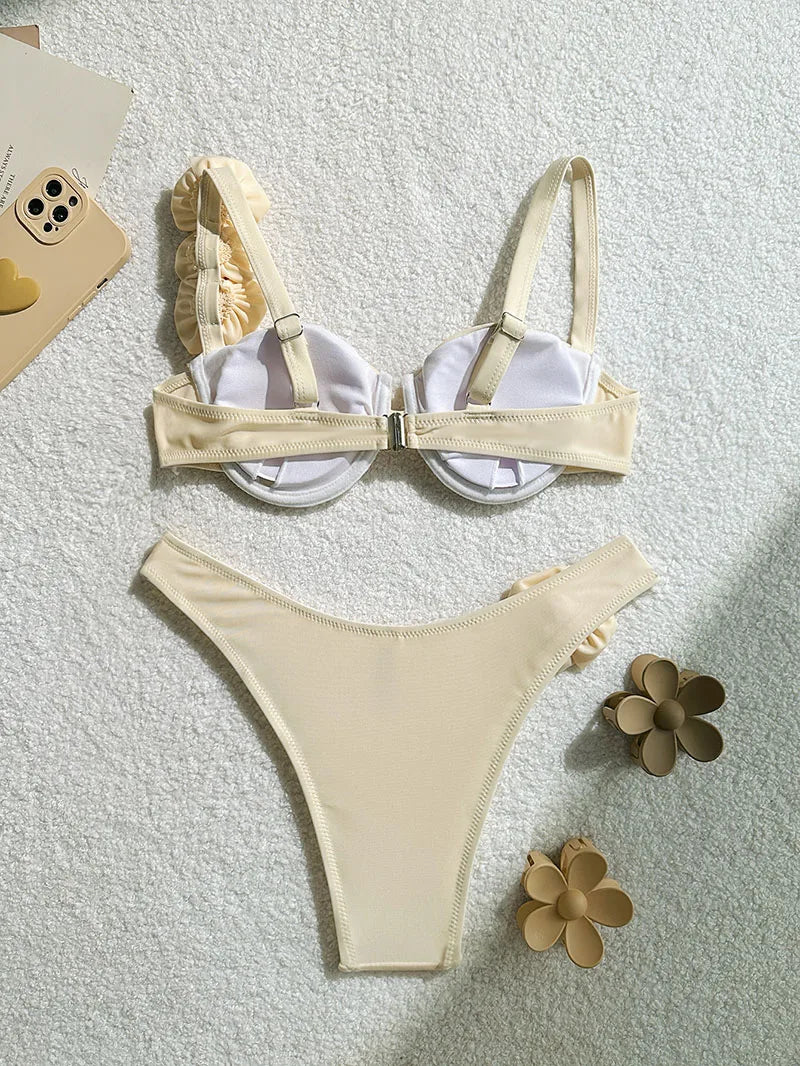 Bikini Donna Due Pezzi Push Up con Fiori 3D e Ferretto