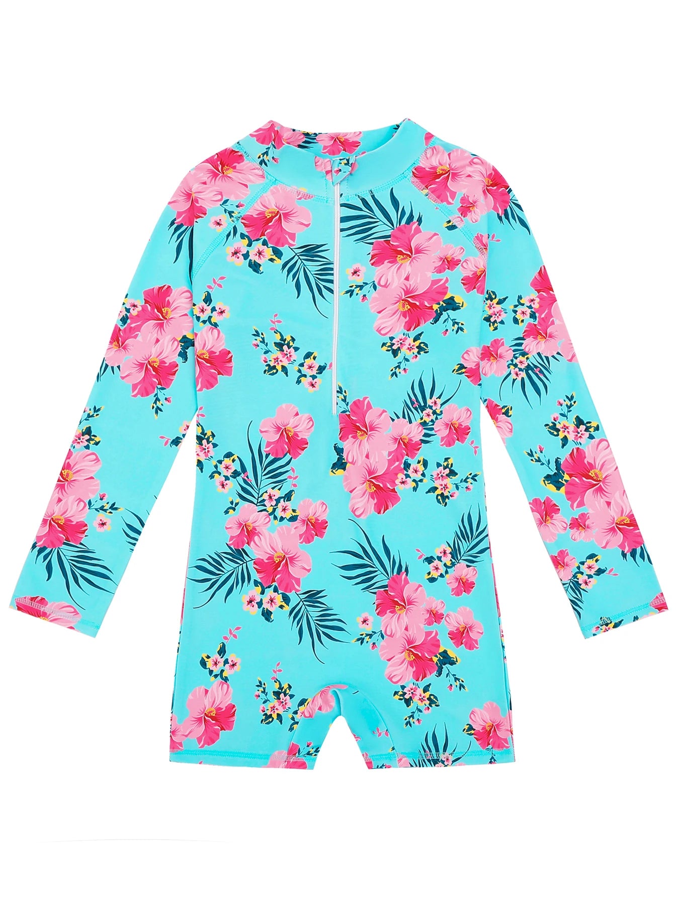 Muta Intera Bambina a Maniche Lunghe con Pantaloncino Azzurra Stampa Floreale Rosa 3-12 Anni