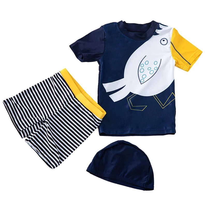 Set Nuoto Bambini 3 Pezzi UPF50+ – Rash Guard + Costume + Cuffia - Squalo Dinosauro Mare Piscina, XS(2)–3XL(14) 20 Fantasie