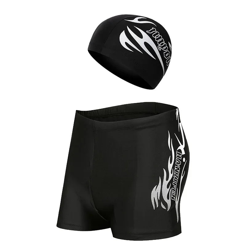 Boxer da Nuoto Uomo con Stampa Fire ad Asciugatura Rapida nelle Taglie Forti L–4XL