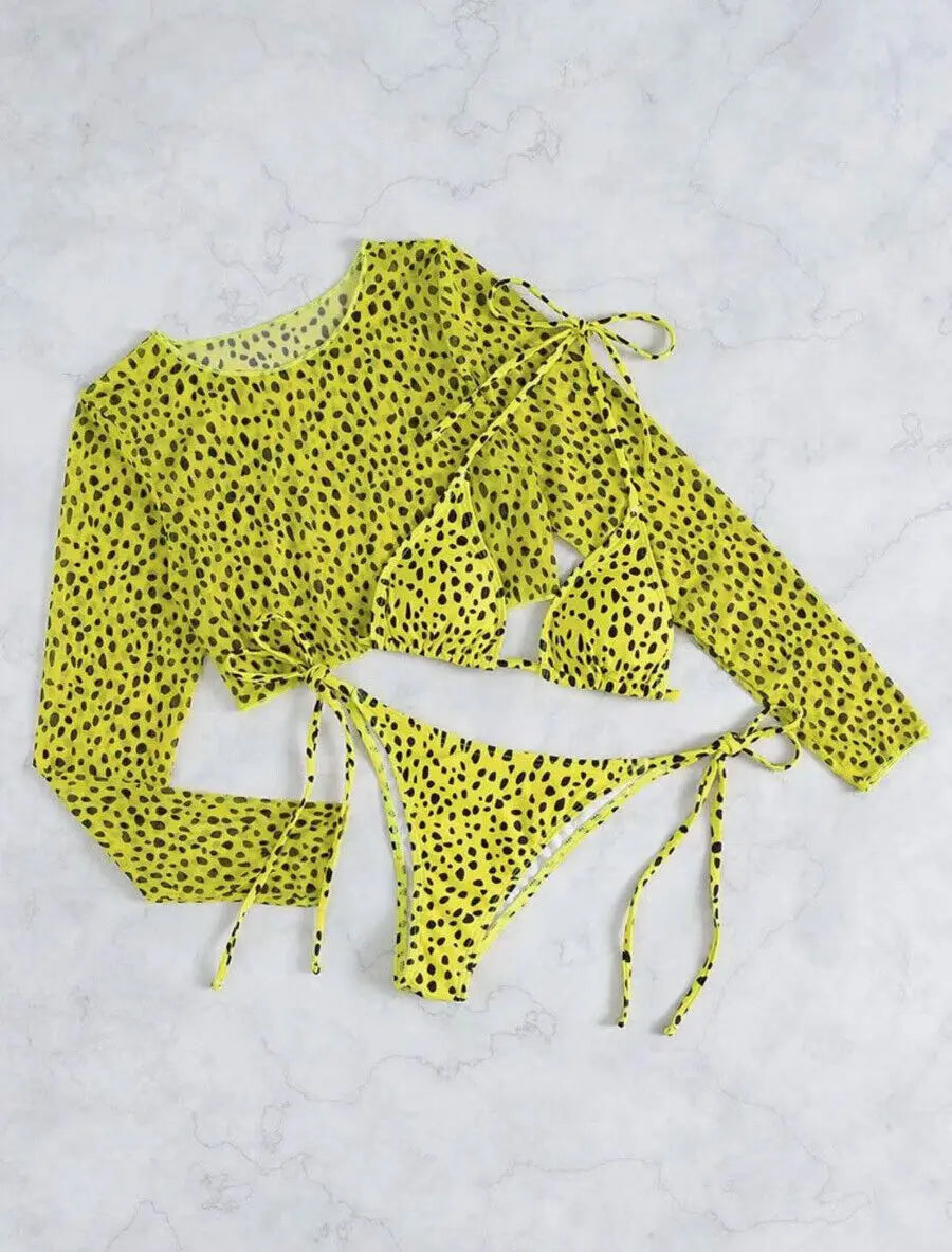 Bikini Donna a Triangolo, Stampa Leopardata e Marmorea, S–XL
