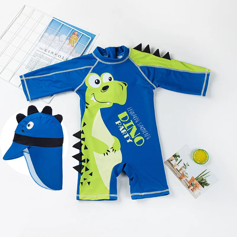 Costume da Bagno per Bambini con Protezione UV UPF50 – Set Rash Guard con Cappellino Abbinato e Fantasia Marina, XS–2XL | 10 Fantasie