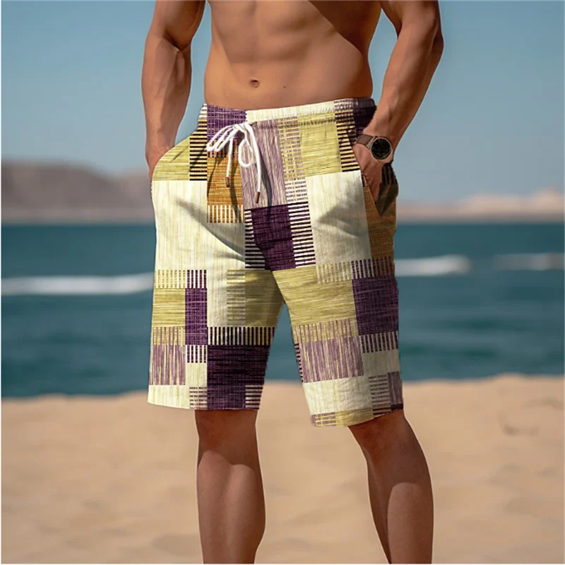 Bermuda da Spiaggia Uomo con Stampa Patchwork – Pantaloncini Casual Estivi, Taglie Bambino e Adulto (4T–6XL)