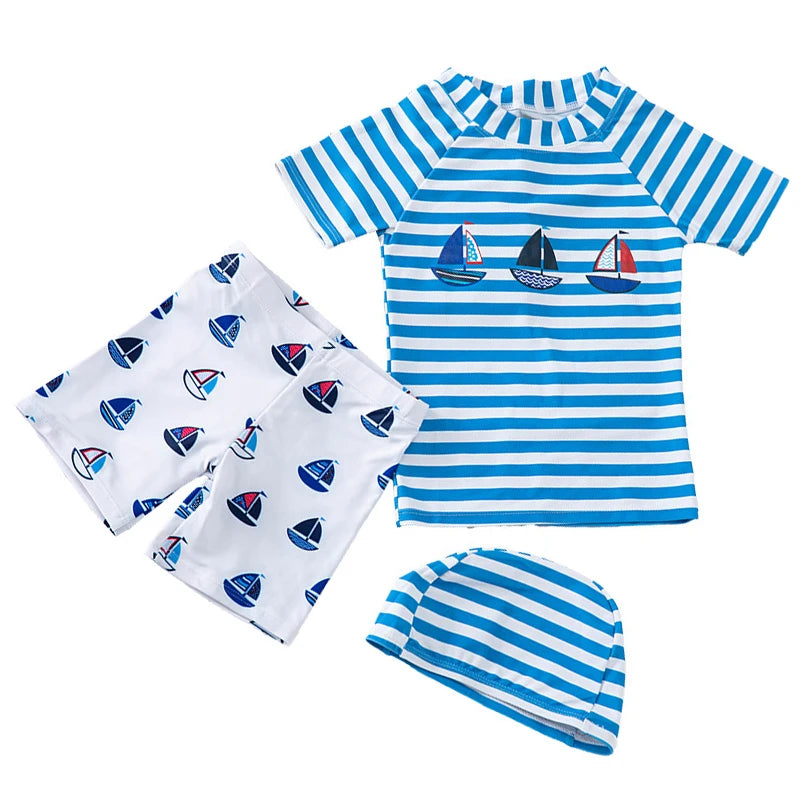 Set Nuoto Bambini 3 Pezzi UPF50+ – Rash Guard + Costume + Cuffia - Squalo Dinosauro Mare Piscina, XS(2)–3XL(14) 20 Fantasie