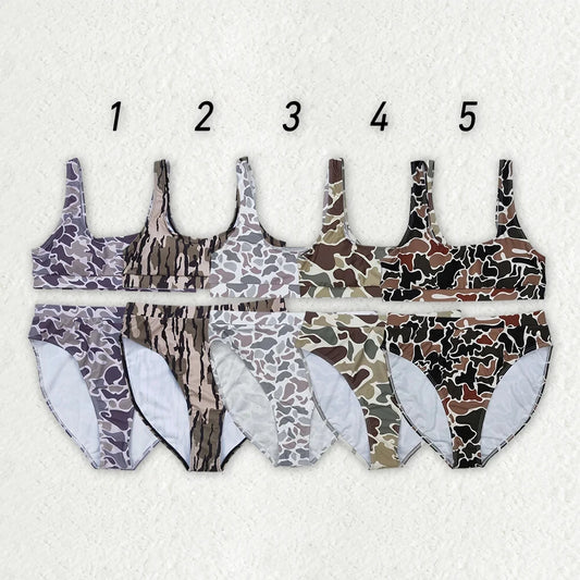 Bikini Maternità Due Pezzi con Stampa Mimetica – Costume da Bagno Donna Incinta in Poliestere, XS–XL, 5 Colori