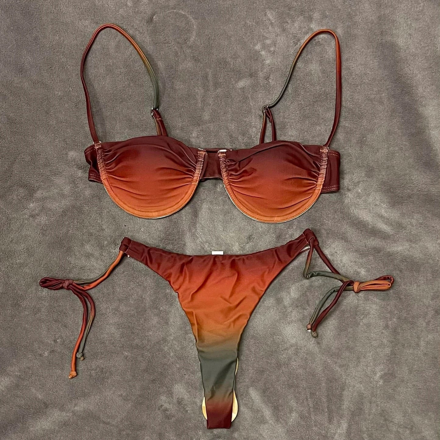 Bikini Donna Due Pezzi Push-Up a Vita Bassa, Tinta Unita, S–L