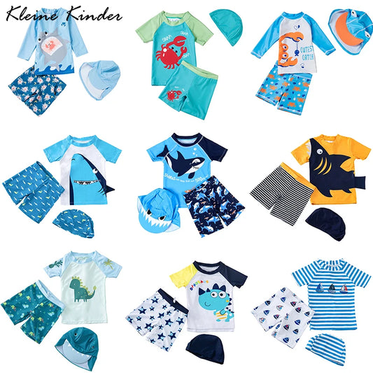 Set Nuoto Bambini 3 Pezzi UPF50+ – Rash Guard + Costume + Cuffia - Squalo Dinosauro Mare Piscina, XS(2)–3XL(14) 20 Fantasie